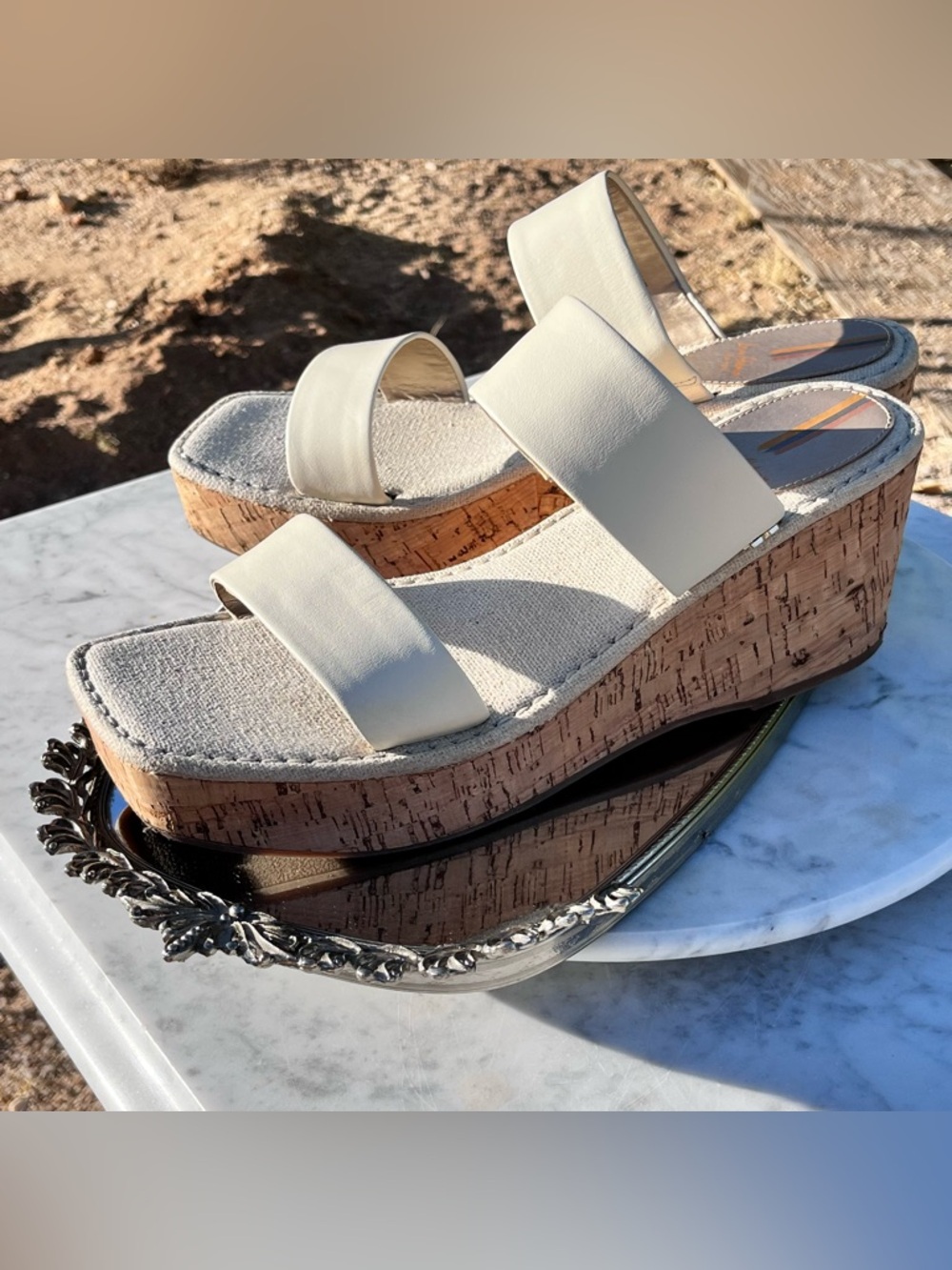 Sam Edelman Alissa Ivory White Leather Square Toe Platform Wedge Sandal 10